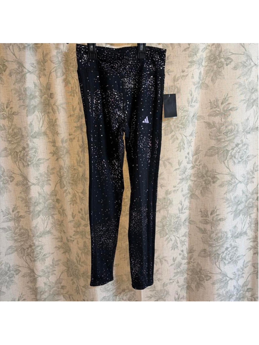 Adidas black leggings with pink speckles, size L #activewear #gym #adidas